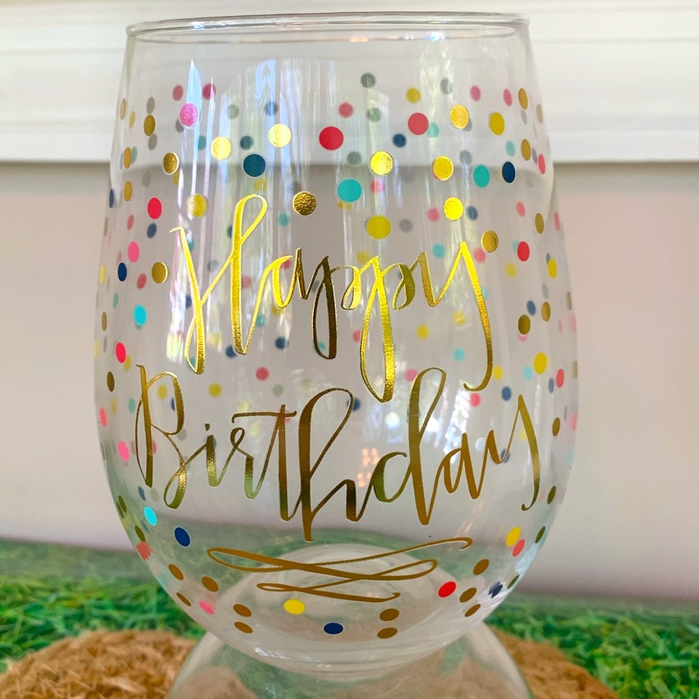 PMI, Slant Collections, Happy Birthday Wine Glass, NIB
